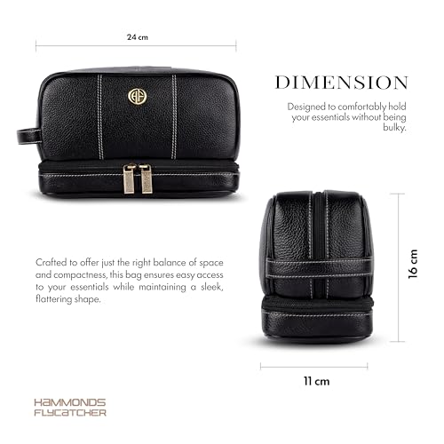 Hammonds Flycatcher Genuine Leather Toiletry Bag for Men and Women Cosmetic Organizer Bag, Travel Organizer Pouch, Shaving Kit Bag for Men Toiletry Pouch for Men with Multiple Pockets - Black - Image 5