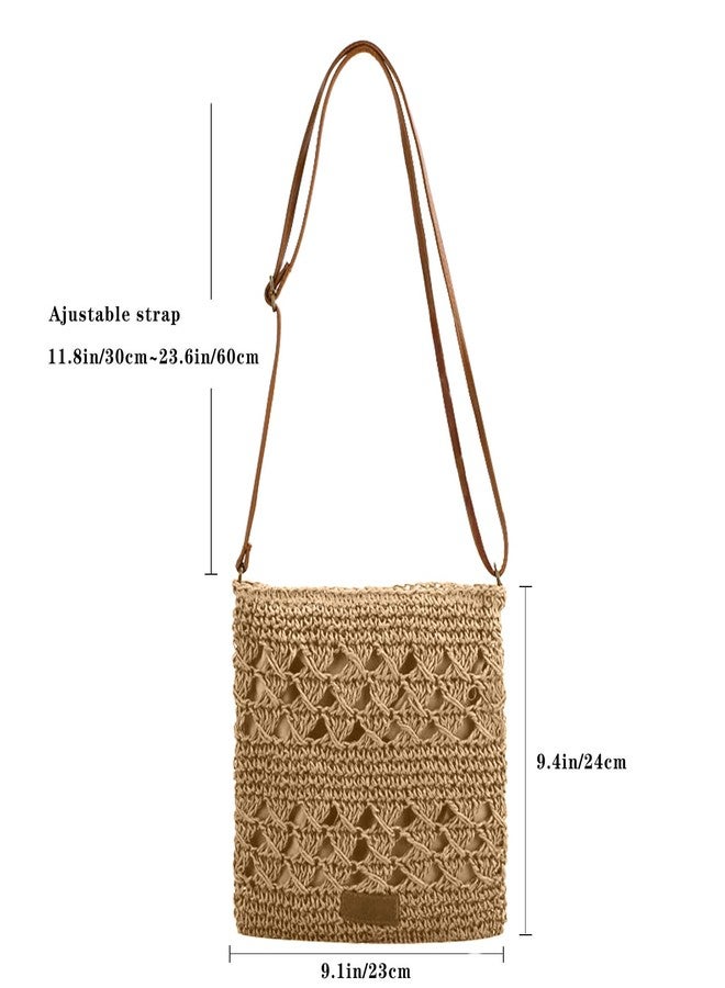 Bototack Summer Straw Bag for Women, Small Beach Crossbody Bag with Zipper and Adjustable Strap, Bohemian Weave Handmade Shoulder Handbags for Holiday Beach Travel (Khaki) - Image 3