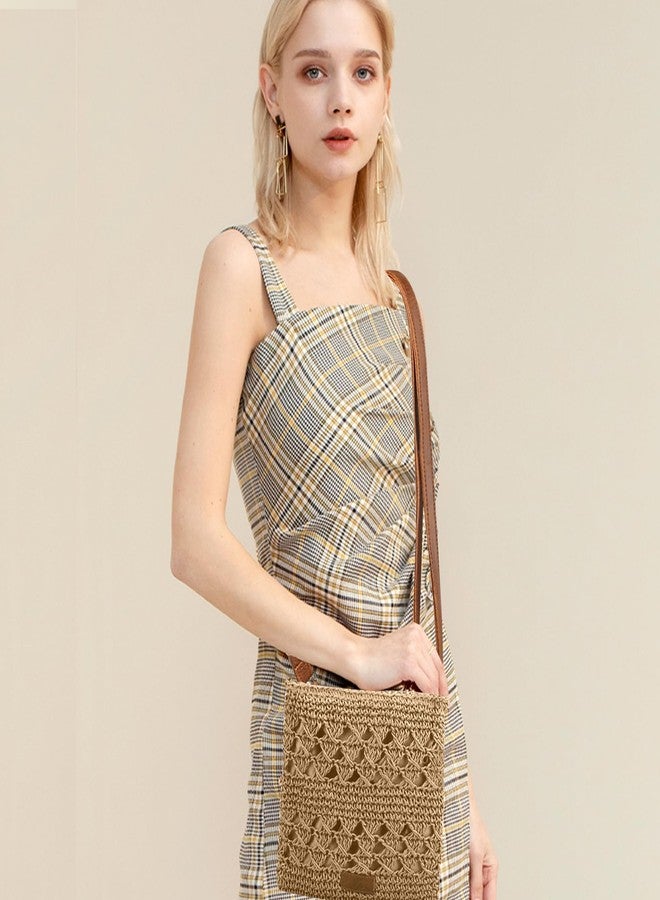 Bototack Summer Straw Bag for Women, Small Beach Crossbody Bag with Zipper and Adjustable Strap, Bohemian Weave Handmade Shoulder Handbags for Holiday Beach Travel (Khaki) - Image 2