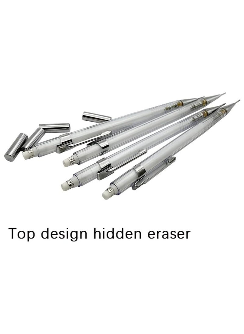 NIIMBOT 4 Pack Mechanical Pencils 0.3 0.5 0.7 0.9mm Simple Transparent Mechanical Pencil Set with Leads Kawaii Clear Automatic Pencil for Student Writing Painting  - Image 4