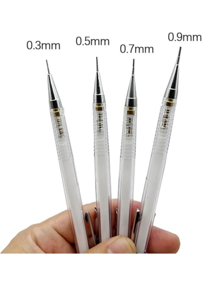 NIIMBOT 4 Pack Mechanical Pencils 0.3 0.5 0.7 0.9mm Simple Transparent Mechanical Pencil Set with Leads Kawaii Clear Automatic Pencil for Student Writing Painting  - Image 3