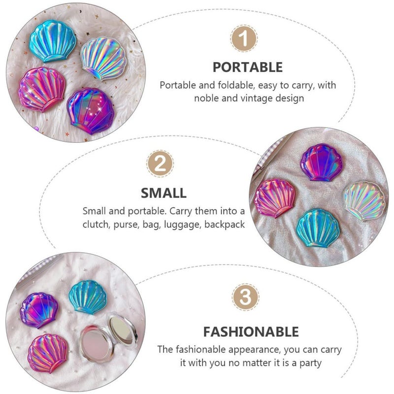 Portable Shell Shaped Double Sided Makeup Mirrors Set 4 Pcs - Image 4
