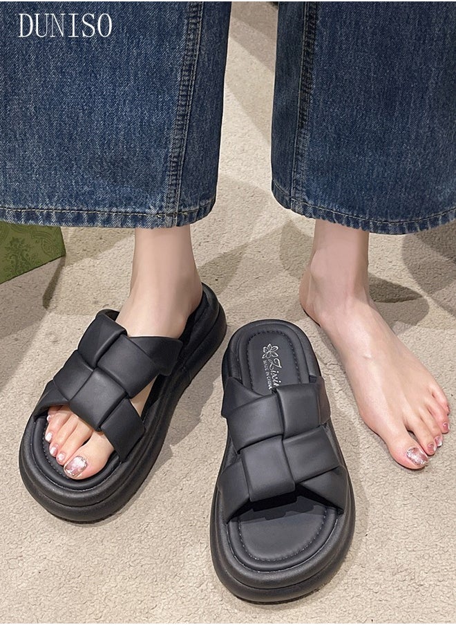 DUNISO - Women's Summer Walking Sandals Air Cushion Support Platform Open Tole Slippers Comfortable Casual Wedge Sandals with Non-slip Soles Thick Sole Beach Slippers Indoor and Out Door - Image 1
