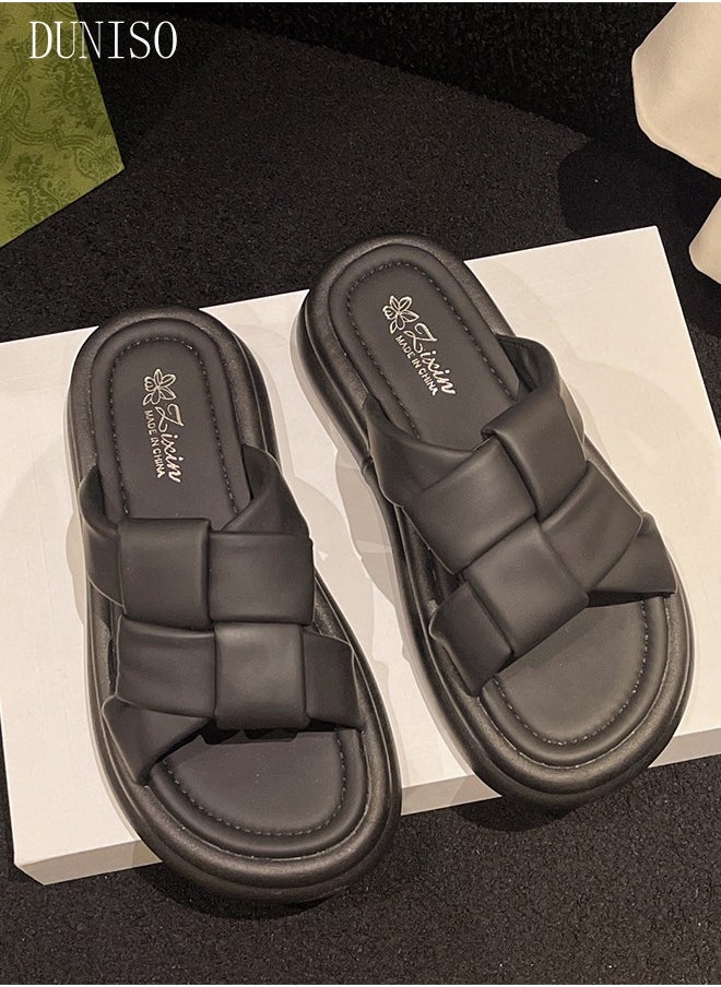 DUNISO - Women's Summer Walking Sandals Air Cushion Support Platform Open Tole Slippers Comfortable Casual Wedge Sandals with Non-slip Soles Thick Sole Beach Slippers Indoor and Out Door - Image 1