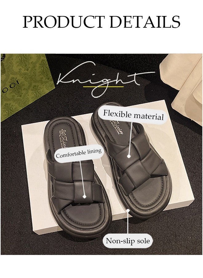 DUNISO - Women's Summer Walking Sandals Air Cushion Support Platform Open Tole Slippers Comfortable Casual Wedge Sandals with Non-slip Soles Thick Sole Beach Slippers Indoor and Out Door - Image 1