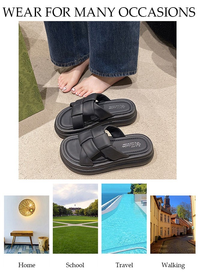 DUNISO - Women's Summer Walking Sandals Air Cushion Support Platform Open Tole Slippers Comfortable Casual Wedge Sandals with Non-slip Soles Thick Sole Beach Slippers Indoor and Out Door - Image 1
