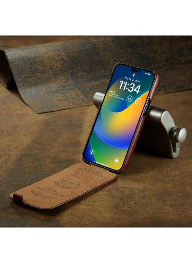 For Apple For Iphone16proMAX Phone Case 14 Upper And Lower Open Flip Type Leather Case Shaped Mini Protective Case-Color:Black-Applicable Model:For Iphone14pro 6.1 Inch