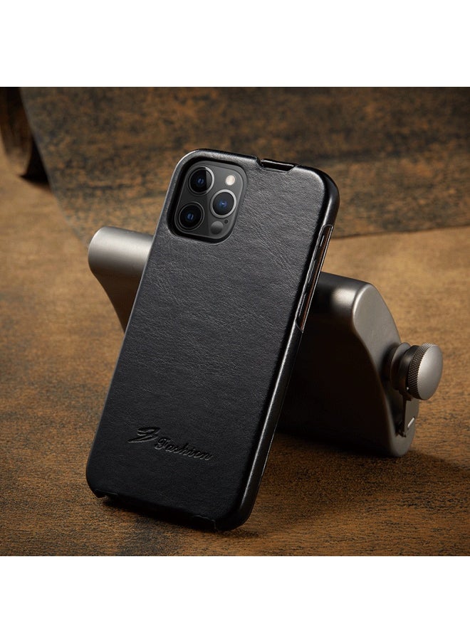 For Apple For Iphone16proMAX Phone Case 14 Upper And Lower Open Flip Type Leather Case Shaped Mini Protective Case-Color:Black-Applicable Model:For Iphone14pro 6.1 Inch