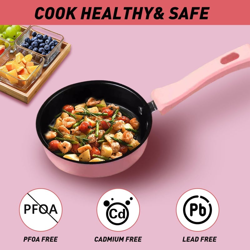 كاست ويف مقلاة صغيرة غير لاصقة مقاس 4.7 بوصة (12 سم) مع مقبض مقاوم للحرارة، خالية من مادة BPA – مخصصة للمواقد الكهربائية فقط، مثالية للبيض والفطائر والسفر والسكن الجامعي، باللون الوردي/الأسود - Image 2