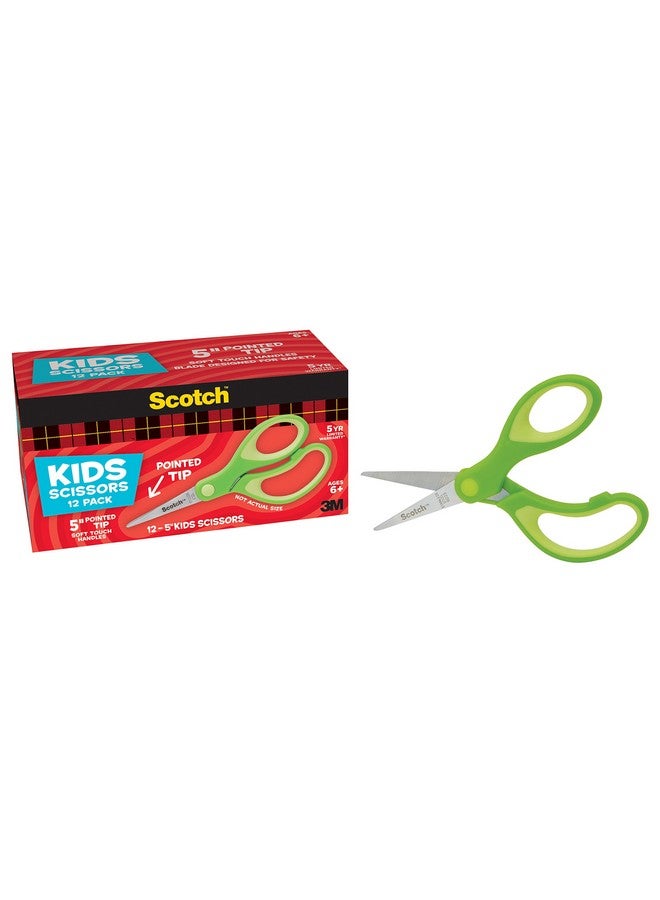 Scotch  5-Inch Soft Touch Pointed Kid Scissors, 12 Count Teacher Pack, Green, Pack Of 6 - Image 1