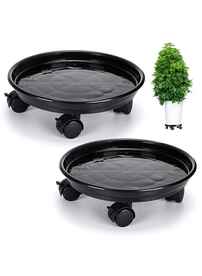Skelang 2 Packs 11.8" Plant Pallet Caddy Plant Stand with Lock Wheels, Round Flower Pot,Planter Trolley Casters, Moving Plant Pot Saucer - Image 1
