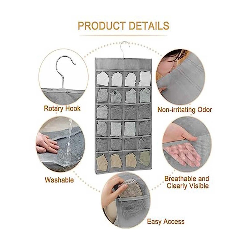 SYSTEMIZE Dual Side Organizer with 30 Pockets and Hanger Wall Shelf Storage Organizers for Storing Stocking Bra Socks Travel AccessoriesGrey Set of 1 - Image 3