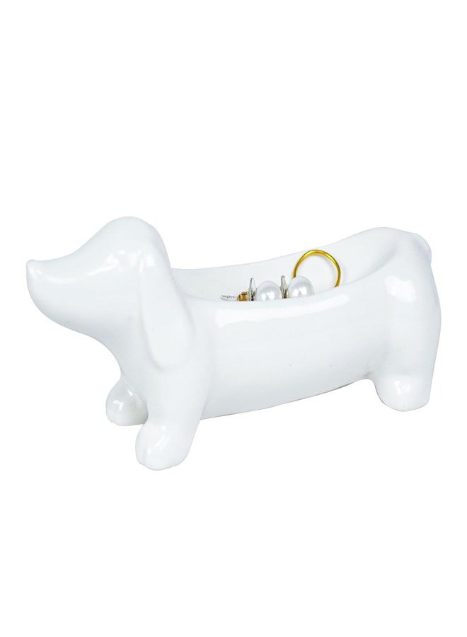 YOBRO Dachshund Ceramic Trinket Tray for Jewelry & Keys - Mini Decorative Dish, Dog Lover Gift, Engagement Ring Organizer (White) - Image 1