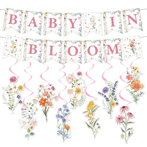 Rngmsi Baby in Bloom Baby Shower Decorations Floral Banners Hanging Swirls Wildflowers Theme Baby Shower Decor for Girls - Image 1