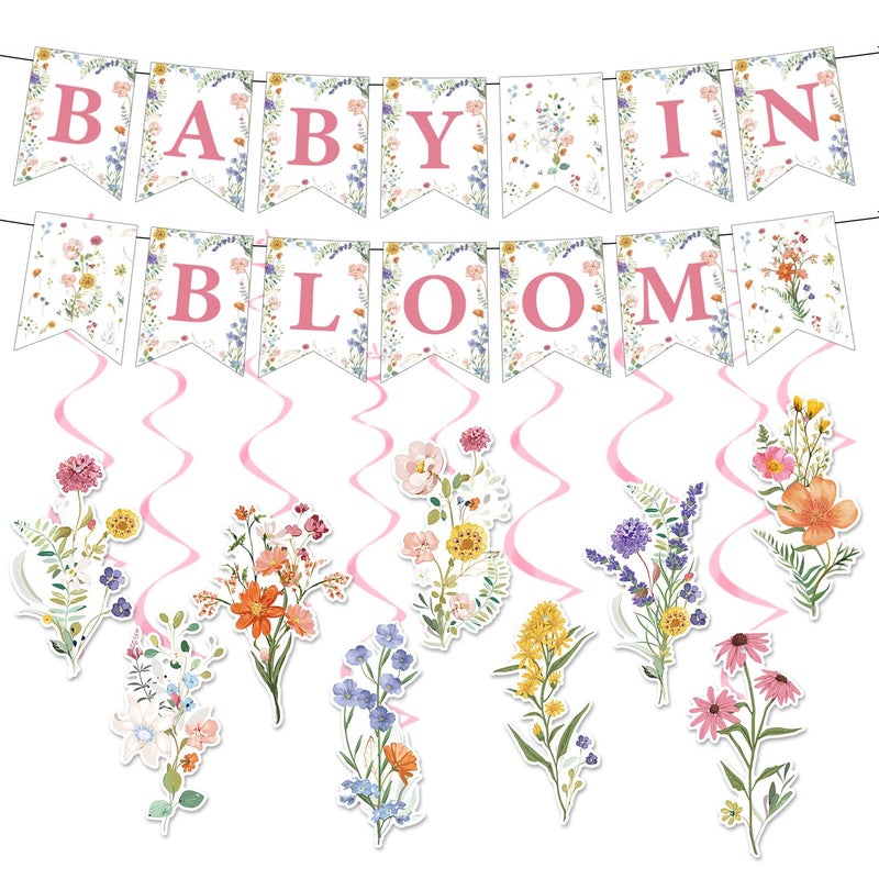 Rngmsi Baby in Bloom Baby Shower Decorations Floral Banners Hanging Swirls Wildflowers Theme Baby Shower Decor for Girls - Image 2