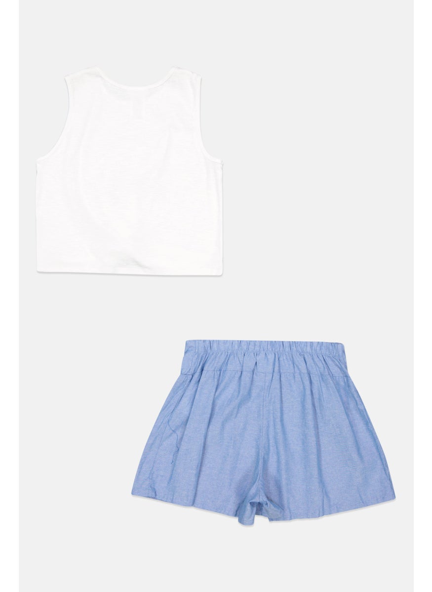 Bonnie Jean Kids Girl 2 Pieces Sleeveless Twist Front Top and Shorts Set, White  - Image 2