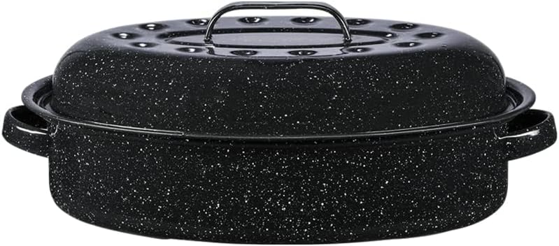 Granite Ware 15-Inch Covered Oval Roaster - Enamel Steel Basic Cookware, Nonstick & Chemical-Free, Dishwasher Safe - 10 Lb Capacity, Large Roasting Pan for Meats, Poultry, Vegetables (Speckled Black) - Image 1