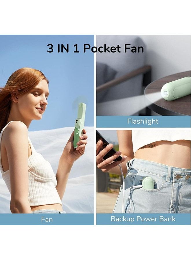 JISULIFE - Handheld Mini Fan, 3 IN 1 Hand Fan, Portable USB Rechargeable Small Pocket Fan, Battery Operated Fan [14-21 Working Hours] with Power Bank, Flashlight Feature for Women,Travel,Outdoor - Image 1