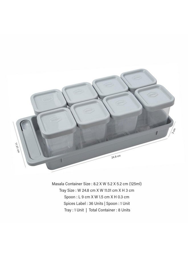 Gluman Plastic Masala Container Set With Organiser Tray And Spoon|Spice Organiser With Pre-Printed Sticker Labels|100% Food Grade|Dishwasher Safe|Freezer Safe|Microwave Safe|Reusable(Grey),Blue-Green - Image 2