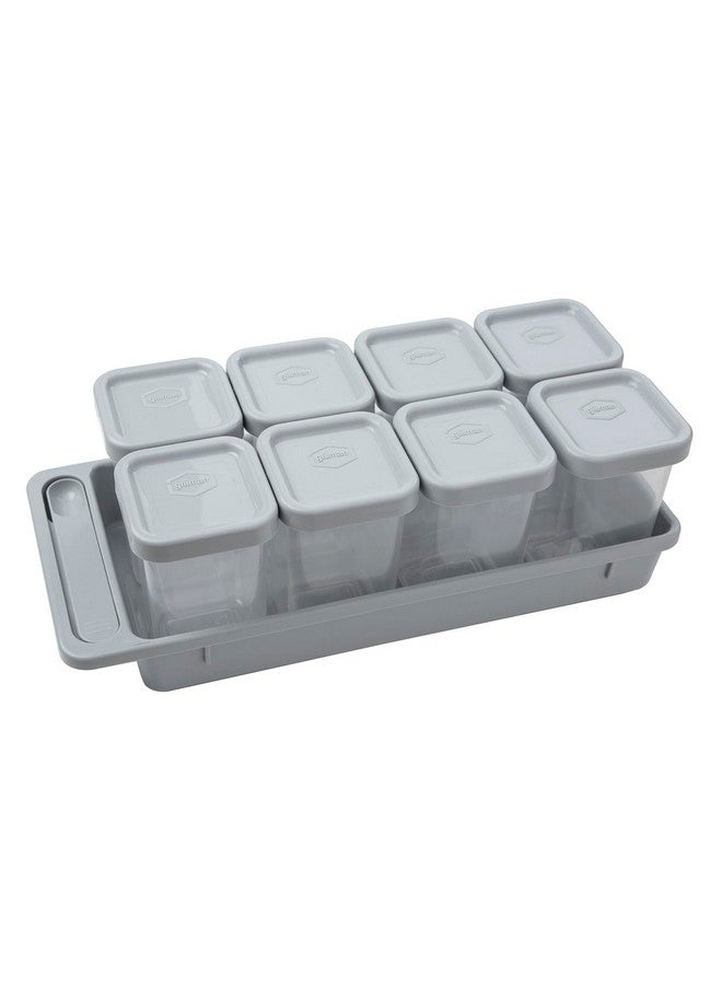 Gluman Plastic Masala Container Set With Organiser Tray And Spoon|Spice Organiser With Pre-Printed Sticker Labels|100% Food Grade|Dishwasher Safe|Freezer Safe|Microwave Safe|Reusable(Grey),Blue-Green - Image 1