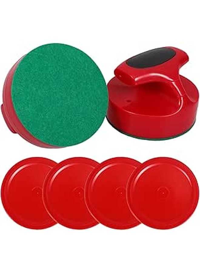 Uonlytech Air Hockey Pusher And Felt Pads 94mm Red Mallet Replacements 82mm Red Puck Set For Table Game Accessories Suitable For Indoor Game Players Family Use