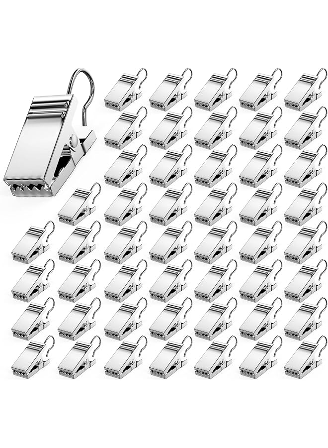 50 PCS Curtain Hooks Heavy Duty Clips with Hooks, Stainless Steel Shower Curtain Clips with Hook for Vendor Display Supplies, Home Decoration, Photos, Art Craft Display (Silver)