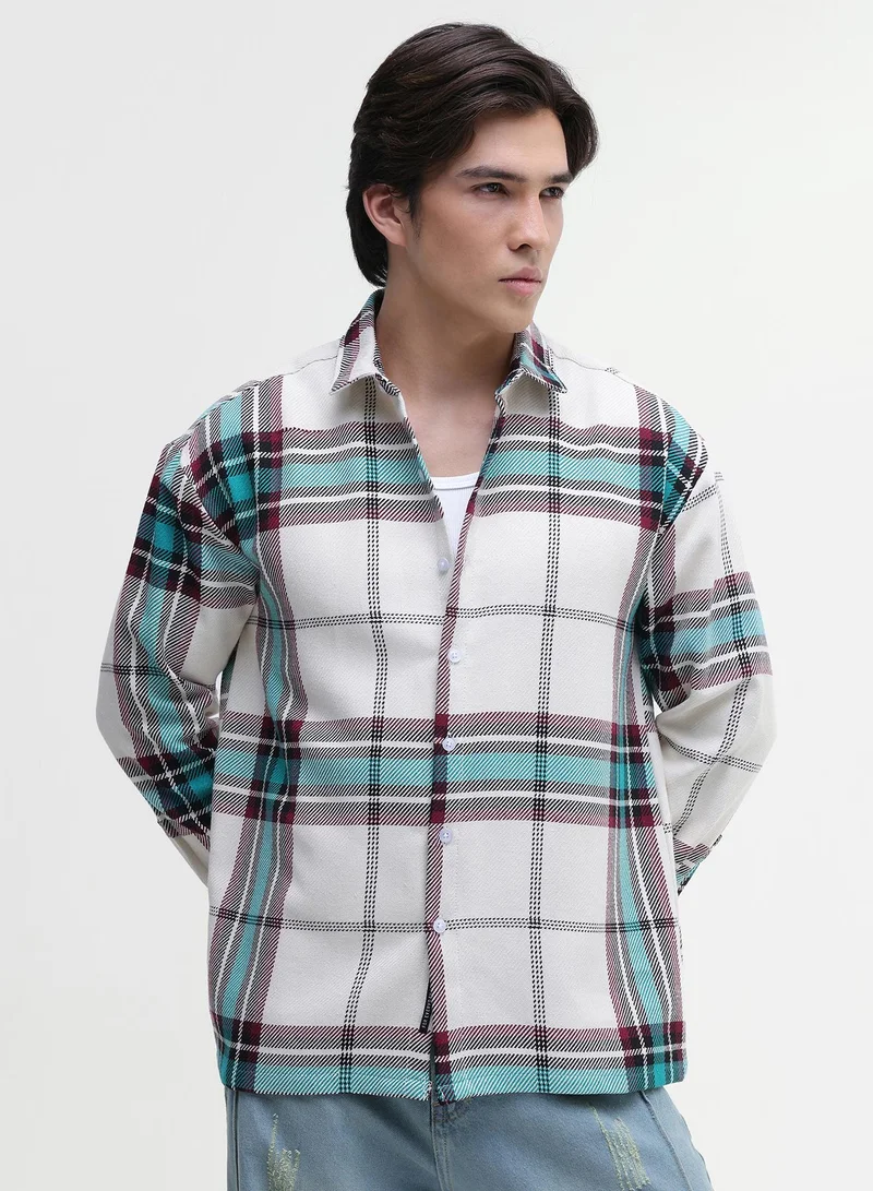 CAHOOT Men's Multi Checkered Regular Shirt For Casual Wear | Collared Neck | Long Sleeve | Button Closure | Cotton Blend Shirt Crafted With Comfort Fit For Everyday Wear (3727)