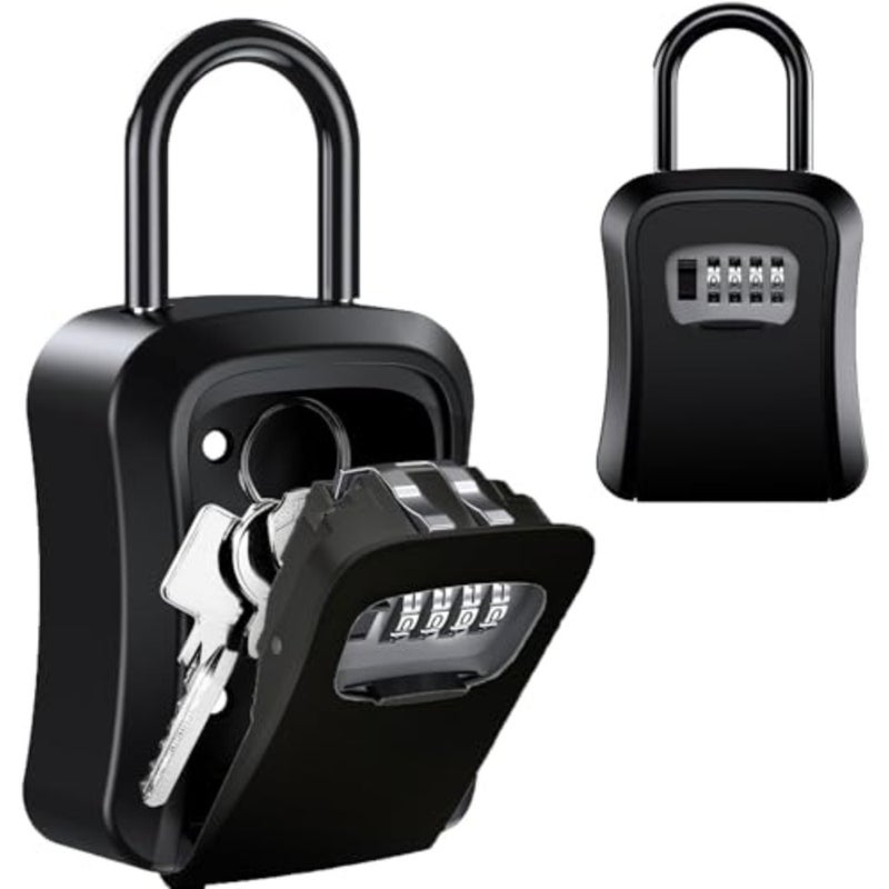 Aluminum Alloy Key Lock Box with 4 Digit Combination Wall Mounted Secure Lock Box for House Key Resettable Code Safe Security Key Box Indoor and Outdoor Key Keys Lockbox for Key Management Black - Image 1