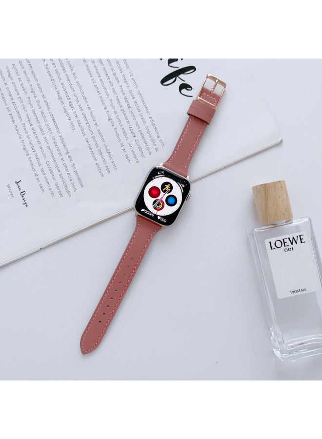 For Apple Applewatch Strap Ultra Leather Wristband Iwatchs8/7/6/5/4/se Day Buckle-Color:iWatch 4/5/6/se/44mm/dark Pink (silver Buckle)-Exterior Dimension:Below Article 20 - Image 1