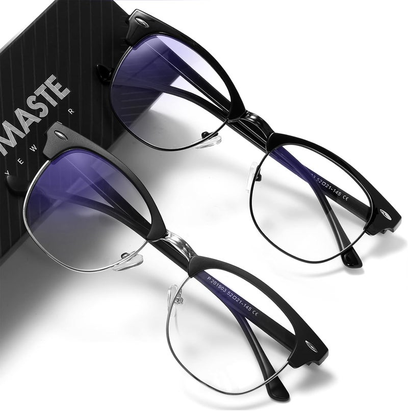 AOMASTE Store Blue Light Blocking Glasses Vintage Half Frame UV Clear Lens Anti Eyestrain Computer Gaming Glasses for Women Men (E-matte Black Silver+bright Black) - Image 1