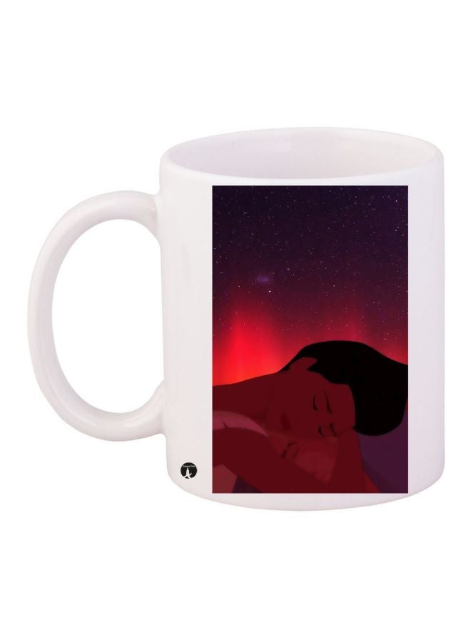 RYN Sleeping Lady Printed Coffee Mug White/Red/Black 11ounce