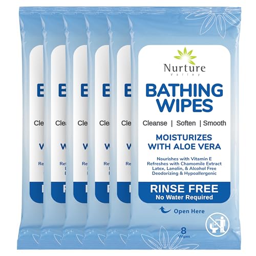Nurture XL Rinse Free Bathing Wipes for Adults wAloe Waterless Cleansing for sensitive skin Disposable Adult Body Bath Wet Wipe for Disabled Bedridden 48 wipes