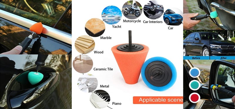 DIY Crafts DIY Crafts Mini Cone's 1-3" inch, Choice 1-7" inch Sponge Buffing Waxing Density Felts & Fur Pad for Tight Area Detailing Sealing Glaze + Mini Variable Speed Machine (15x 2X Felt 2X Fur Pads, 2"inch)  - Image 5