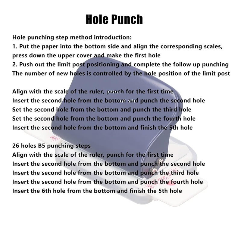 6 Hole Punch Dark Blue Portable Planner Hole Puncher with Positioning Ruler for A4 A5 B5 Paper, Metal Small Hole Punch for 5 Sheets Up to 7mm Thickness - Image 4
