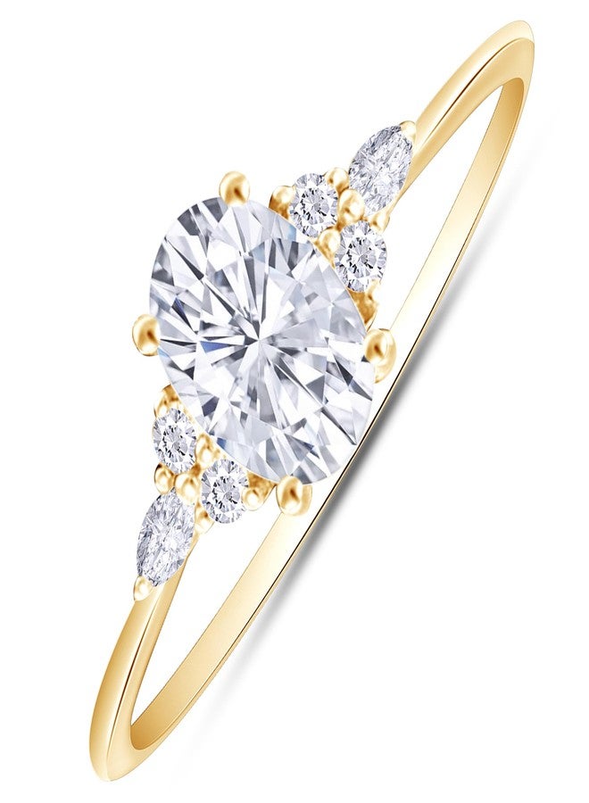 AFFY 1.00 CT Oval, Marquise & Round Cut Cubic Zirconia Solitaire Engagement Ring For Women's in 14K Yellow Gold Plated 925 Sterling Silver (Color: White, Clarity: VVS1, 1.00 Cttw)-6 - Image 1