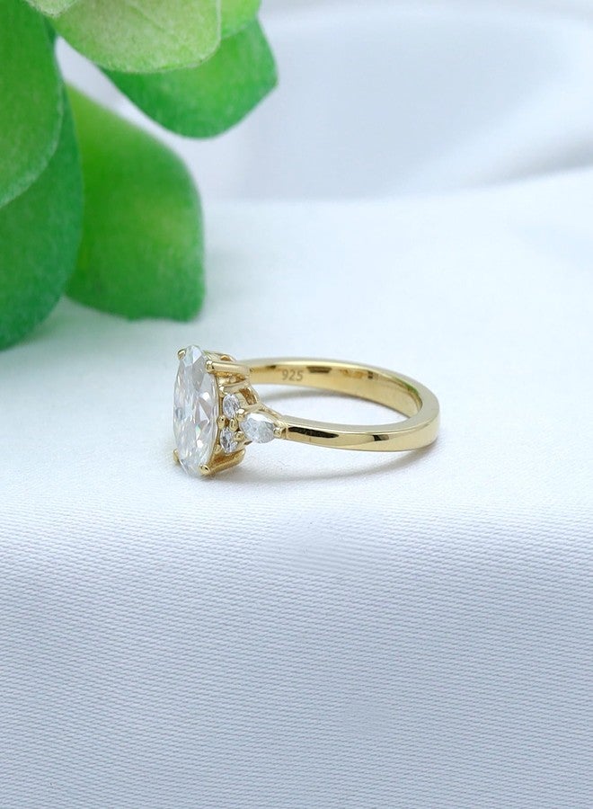 AFFY 1.00 CT Oval, Marquise & Round Cut Cubic Zirconia Solitaire Engagement Ring For Women's in 14K Yellow Gold Plated 925 Sterling Silver (Color: White, Clarity: VVS1, 1.00 Cttw)-6 - Image 3