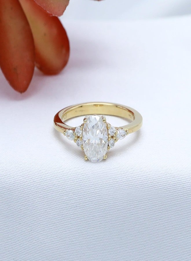 AFFY 1.00 CT Oval, Marquise & Round Cut Cubic Zirconia Solitaire Engagement Ring For Women's in 14K Yellow Gold Plated 925 Sterling Silver (Color: White, Clarity: VVS1, 1.00 Cttw)-6 - Image 2