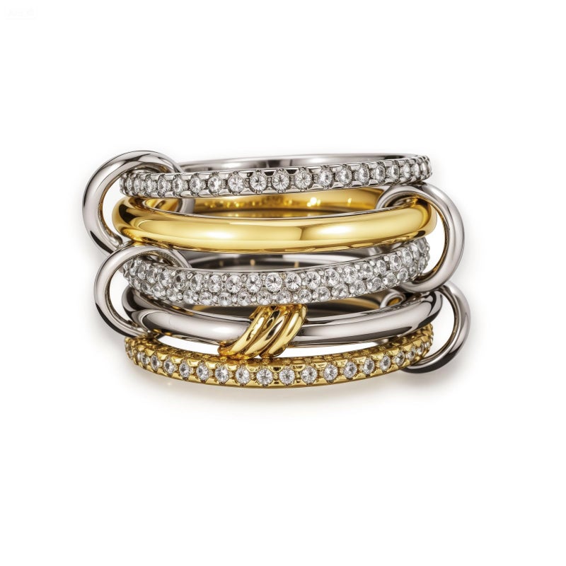 HOSICRON Statement Rings for Women, 18k Gold Plated Stackable Cubic Zirconia Rings, Silver Gold Multi Ring Mixed Metals Stackable Ring Set for Women Non Tarnish (Y, 7) - Image 1