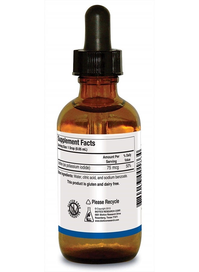 Biotics Research يود سائل - صيغة سائلة، يود 75 ميكروغرام/قطرة، صحة الغدة الدرقية، مستويات الطاقة، الصحة الأيضية، معدن أساسي 2 أونصة سائلة - Image 2