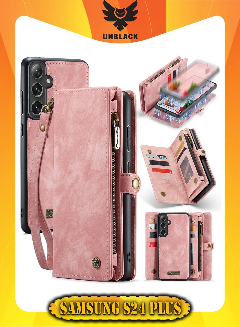 CaseMe Protective Phone Cover Case Wallet Case For Samsung Galaxy S24 Plus, 2 in 1 Detachable Premium Leather Magnetic Zipper Pouch Wristlet Flip Phone Case (Pink) - Image 1