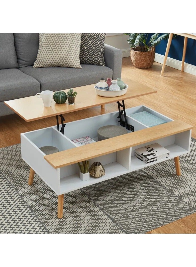 ملاذ هاوس طاولة قهوة، أبيض*بيج، 90 سم طول × 45 سم ارتفاع × 60 سم عرض - Image 1