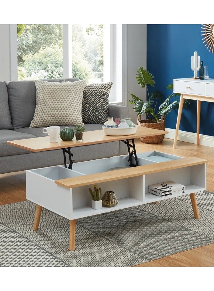 ملاذ هاوس طاولة قهوة، أبيض*بيج، 90 سم طول × 45 سم ارتفاع × 60 سم عرض - Image 4