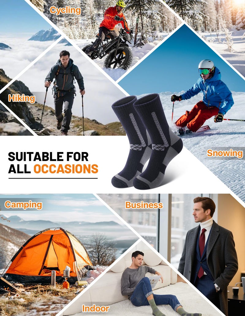 SIMIYA Merino Wool Socks for Men, 5 Pairs Thermal Warm Hiking Super Thick Crew Work Cushion Sock for Mens Winter Cold Weather - Image 2