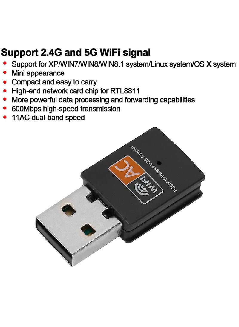 AROAQ - Dual Band 5GHz/2.4GHz WiFi Adapter, USB Network Card Adapter, 5G Computer Receiver, Mini 2.4G 8811 External Wireless Network Card for Windows - Image 1
