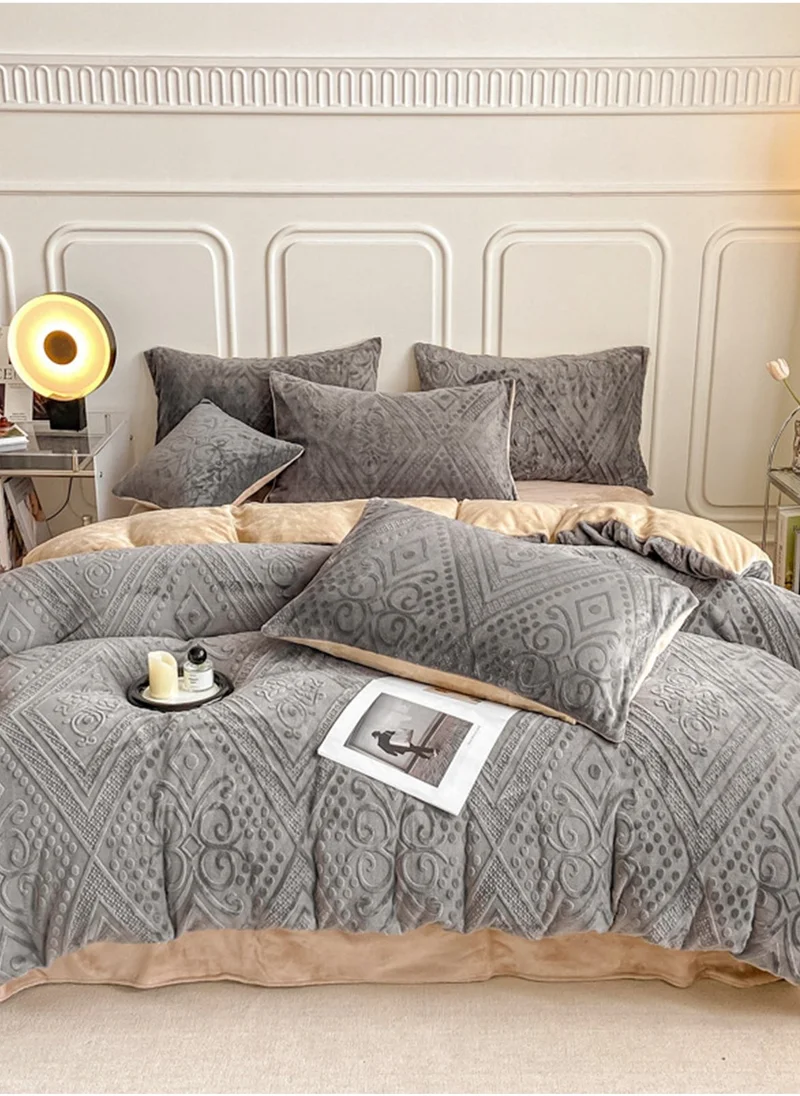 Sharpdo 4-Piece Set Bedding Velvet and Thick Quilt Cover Set with 1 Quilt Cover 1 Sheet and 2 Pillowcases 2m Bed (200*230cm)