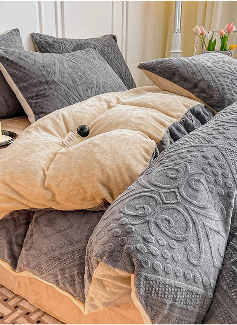 Sharpdo 4-Piece Set Bedding Velvet and Thick Quilt Cover Set with 1 Quilt Cover 1 Sheet and 2 Pillowcases 2m Bed (200*230cm)