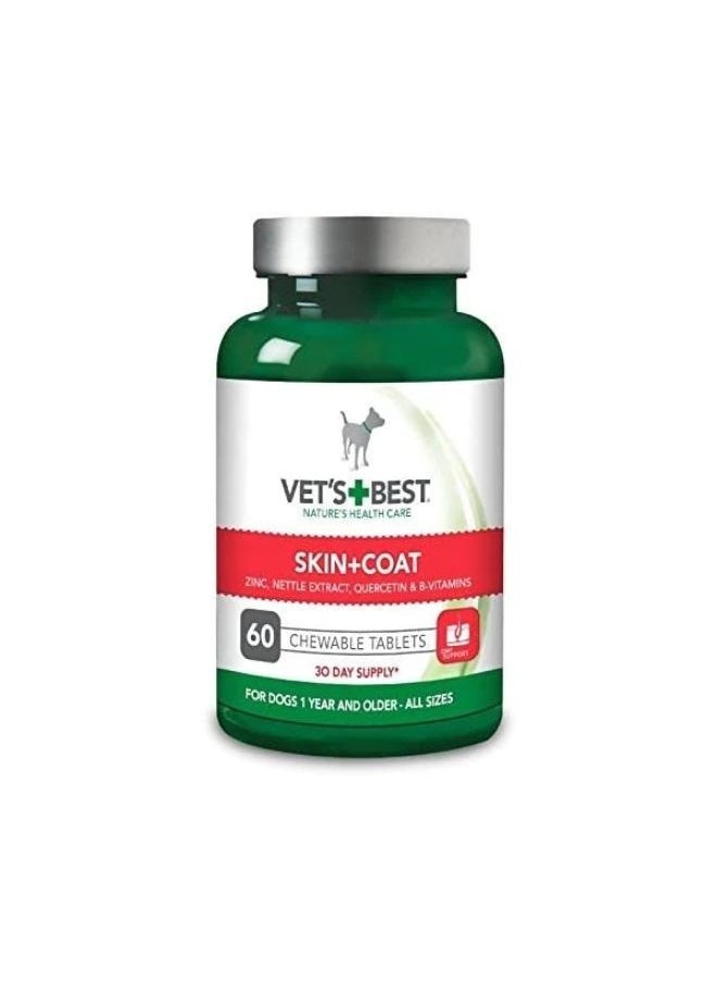 Vet's Best COOL CAL HEADSET VET'S+BEST NATURE'S HEALTH CARE SKIN+COAT for Dogs PLANT-BASED FORMULA 30 DAY SUPPLY 60 Chewable Tablets Linseed Oil Kelp B Vitamin Zinc Biotin 