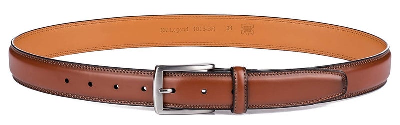 KM Legend Mens Genuine Leather Dress - Classic & Fashion For Work Business And Casual Belt, Essential Brown, 36 US - Image 3