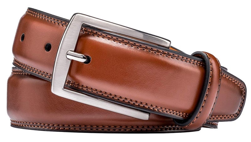 KM Legend Mens Genuine Leather Dress - Classic & Fashion For Work Business And Casual Belt, Essential Brown, 36 US - Image 2