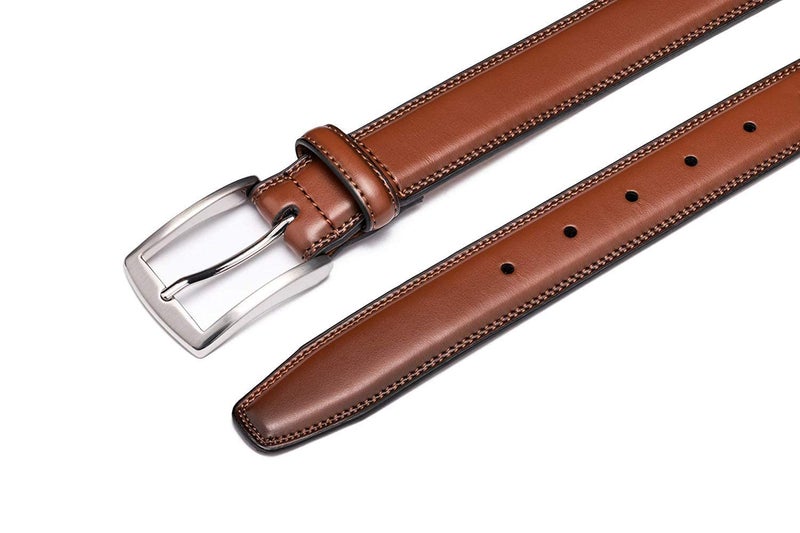 KM Legend Mens Genuine Leather Dress - Classic & Fashion For Work Business And Casual Belt, Essential Brown, 36 US - Image 5